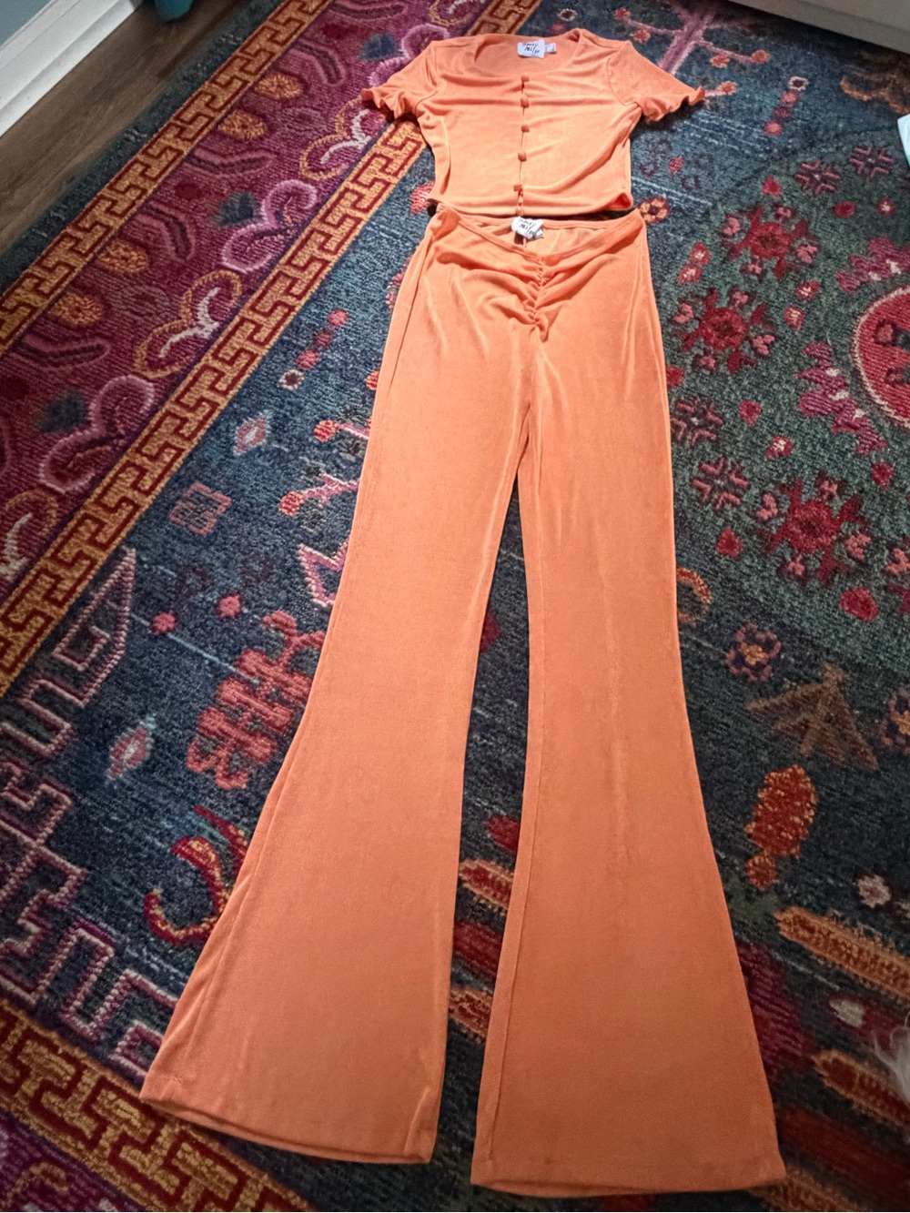 Princess Polly Orange High-Waist Flare Pants and Crop Top Set